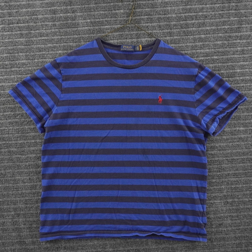 Polo Ralph Lauren T-Shirt Mens L Blue Striped Short Sleeve Pony Logo